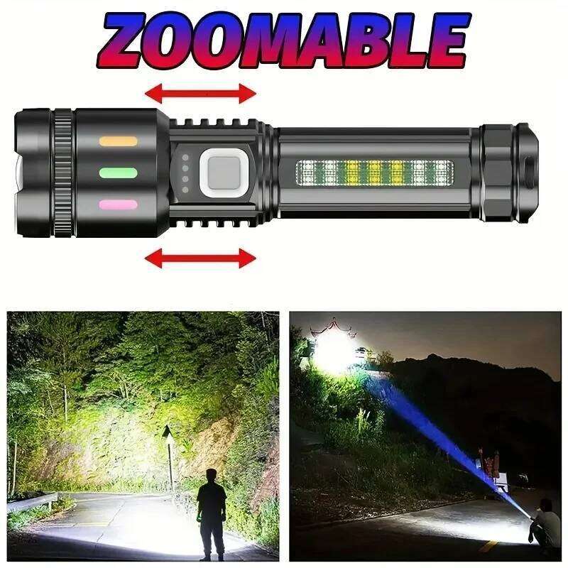 1/2pcs Ultra Bright Rechargeable Flashlight Powerful Torch with 5 Modes Red/Blue Flash Digital Display Screen USB-C Charging Z260301
