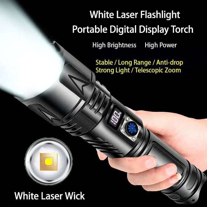Portable White Laser Flashlights High-power Telescopic Zoom Torch Lamp Waterproof Camping Emergency 5 Modes Lighting Flashlight Z260301