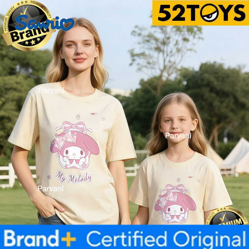 Sanrio 2026 Autumn-Winter Trending My Melody Pink Bow Print 100 Cotton Parent-Child T-Shirts High Quality Loose Casual Breathable H260302