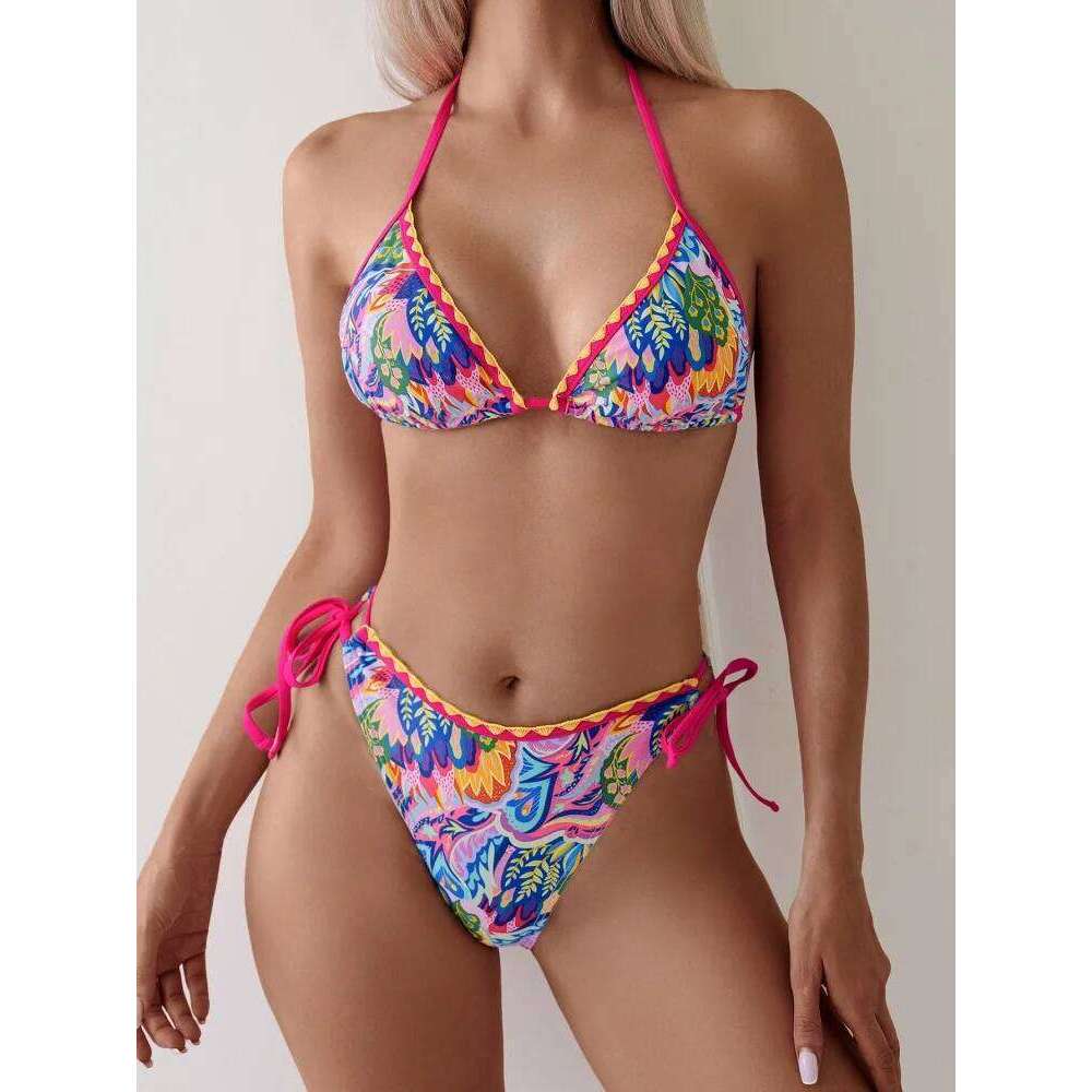 Micro Bikini Women Swimsuit 2026 New Print Halter Bikinis Set Sexy Lace Up Swimwear Summer Two Piece Beach Bathing Suit Female Z260301