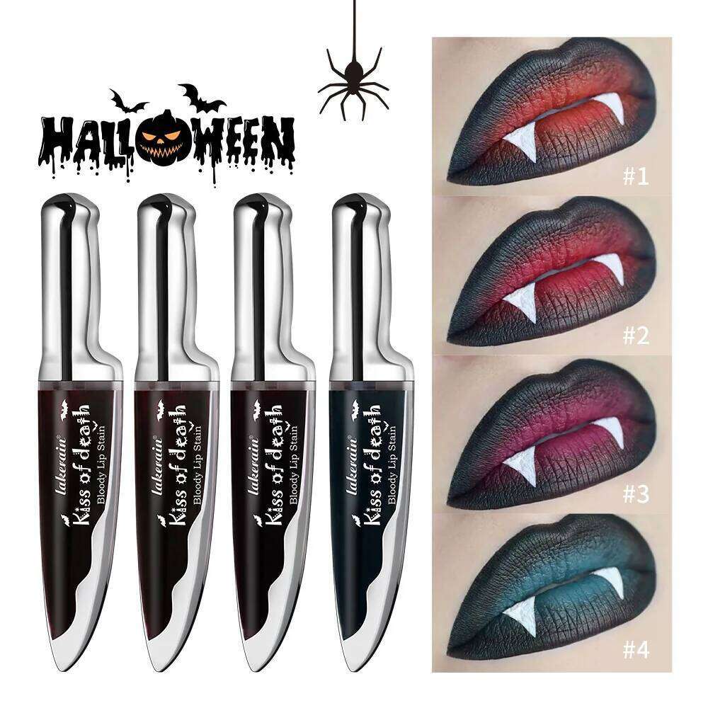 Lip Stain Kiss Death Bloody Gothic Matte Long Lasting Waterproof Change of Black Vampire Halloween Cosplay Makeup H260302