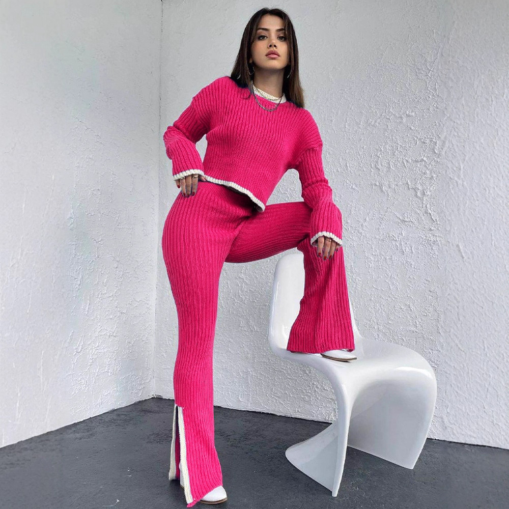 Autumn and winter new cross-border Russian long sleeved sweater set for European and American foreign trade, knitted top, long pants set for women