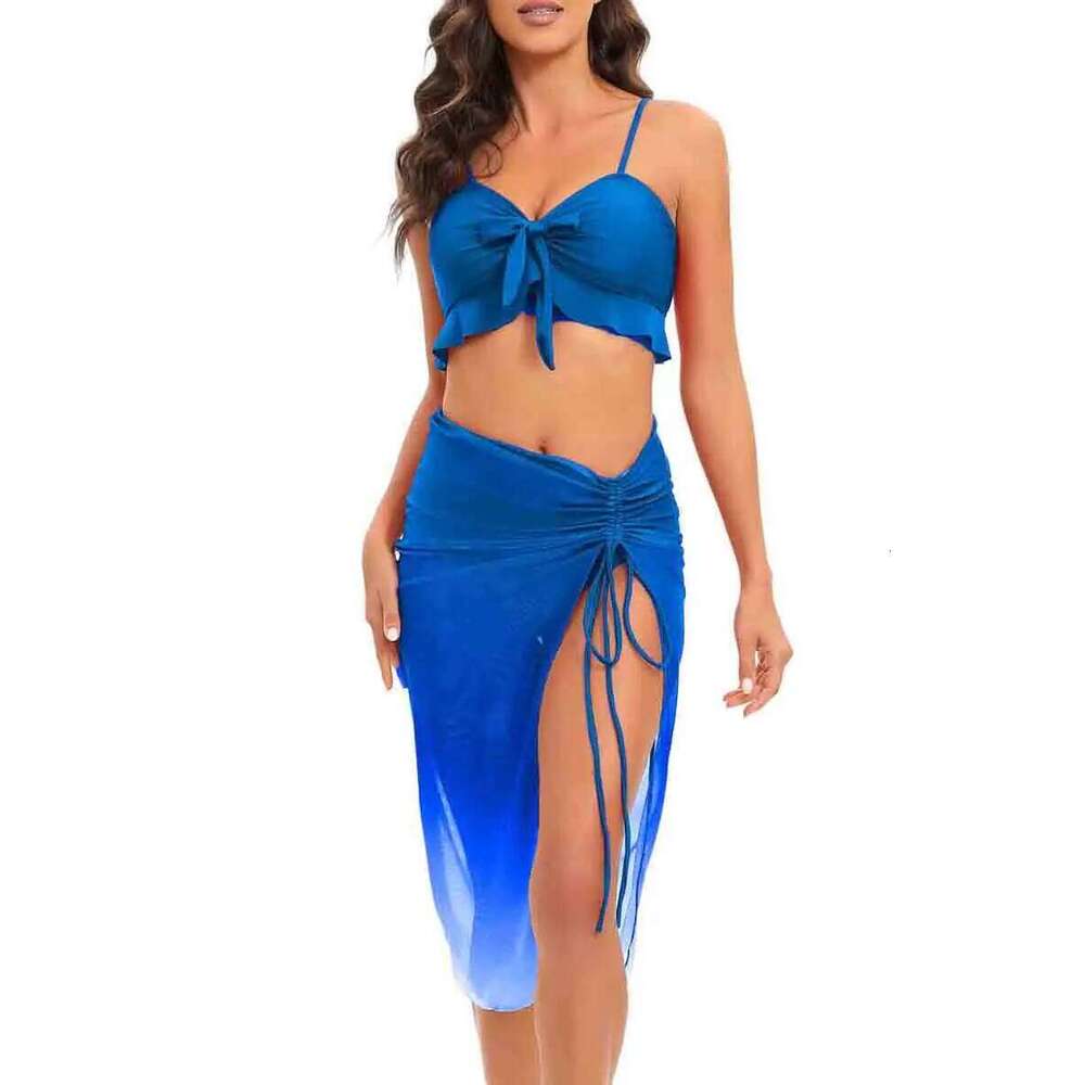 3 Pieces Strappy Bikini 2025 & Beach Dress Ruffle Swimsuit Women Sexy Swimwear Female Bather Bathing Swimming Swim Suit Z260301