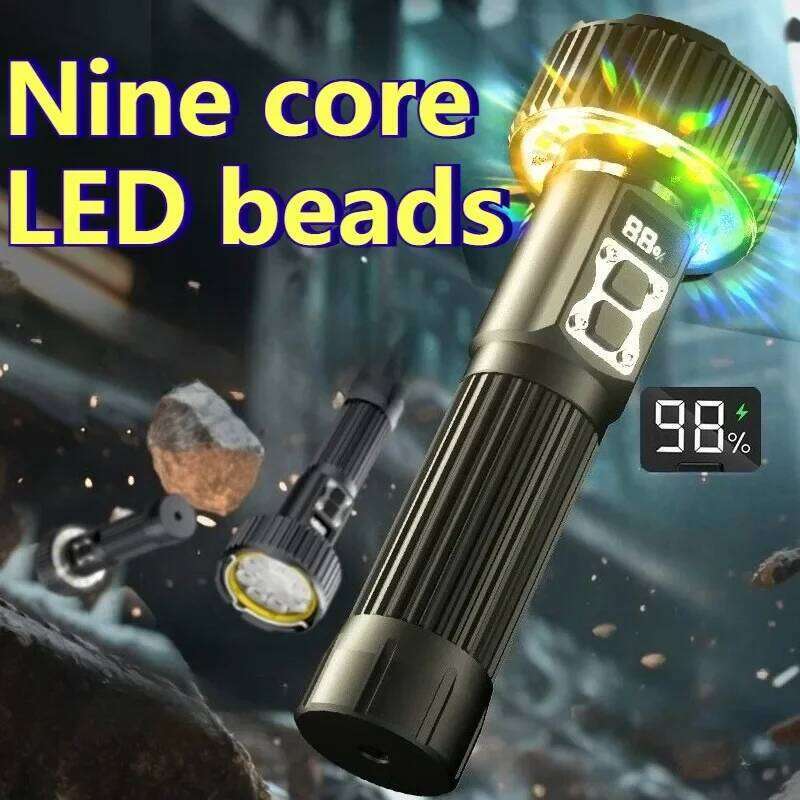 High Power Strong LED Flashlight COB Ambient Light with Hook Rechargeable Digital Display for Outdoor Fishing Camping Z260301