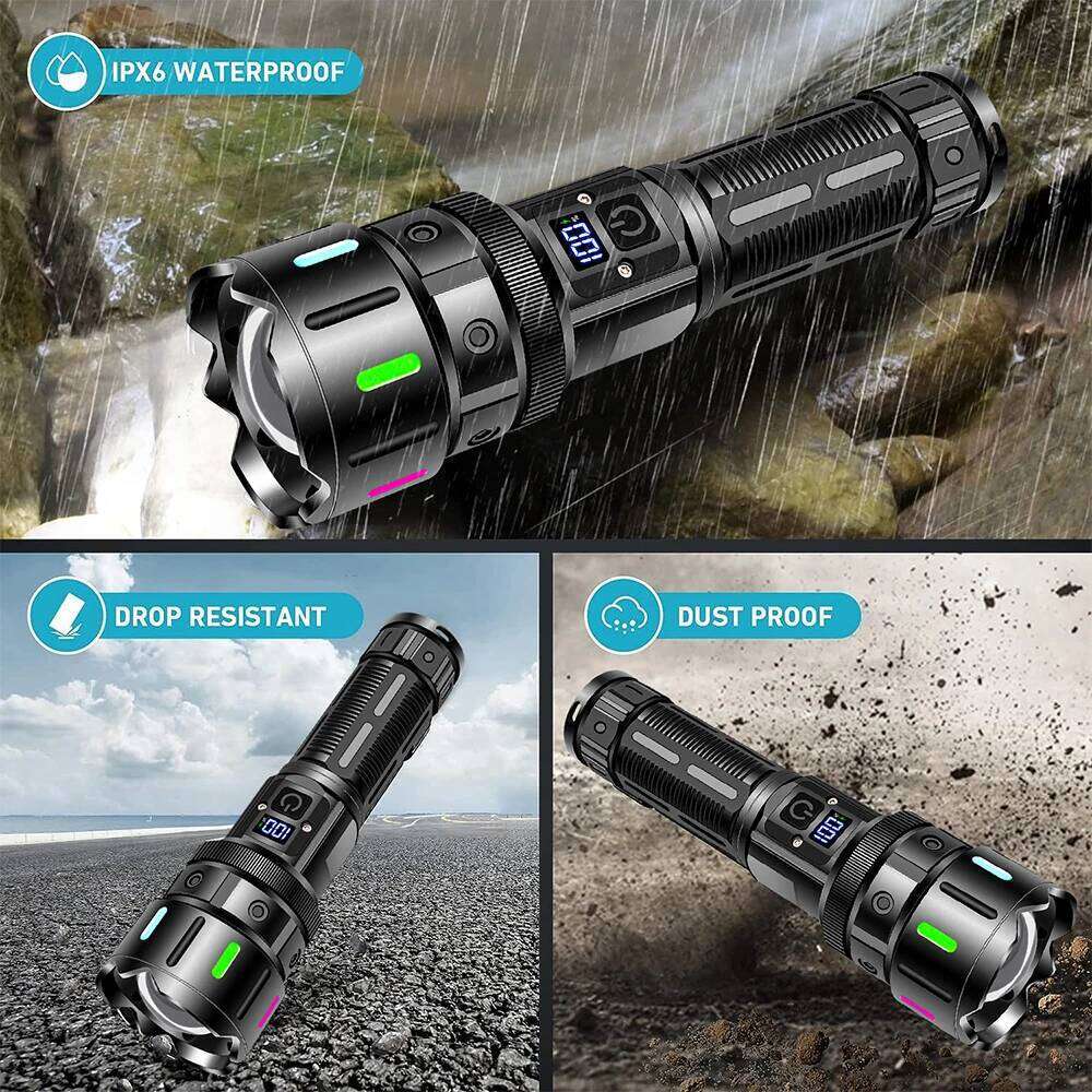 High Power Long Range LED Flashlight Strong Light Lantern USB Rechargeable Tactical Torch Outdoor Waterproof Powerful Zoom Lamp Z260301