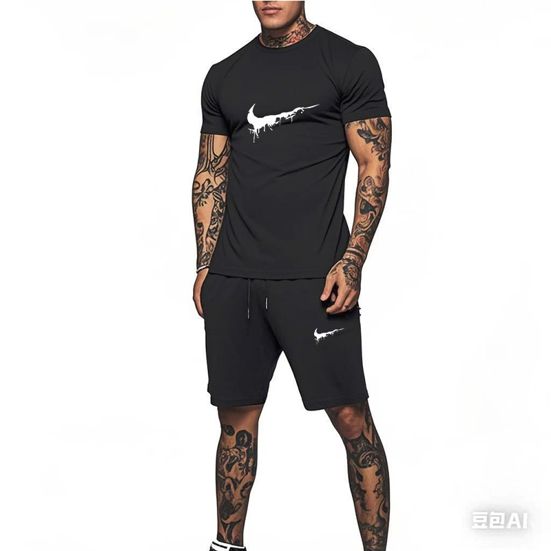 2026 Men's summer T-shirt and shorts set, men's breathable sportswear set, casual and fashionable short-sleeved T-shirt set