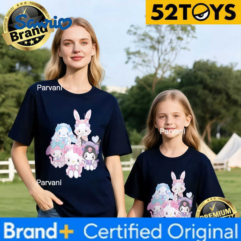 Sanrio 2026 Autumn-Winter Trending Characters Group Print 100 Cotton Parent-Child T-Shirts High Quality Loose Casual Y2k H260302