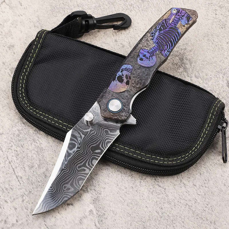 High Quality A2617 Flipper Folding Knife VG10 Damascus Steel Vacuum Heat Treatment Blade CNC Titanium Alloy Handle Ball Bearing Outdoor EDC Pocket Kni