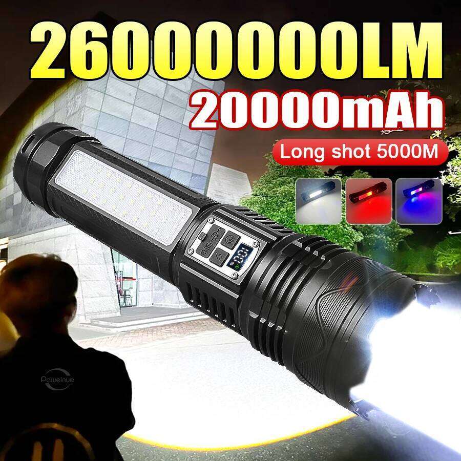 26000000LM High Power LED 20000mAh Built-in battery Rechargeable Torch With COB Light Tactical Flashlight USB Lantern Z260301