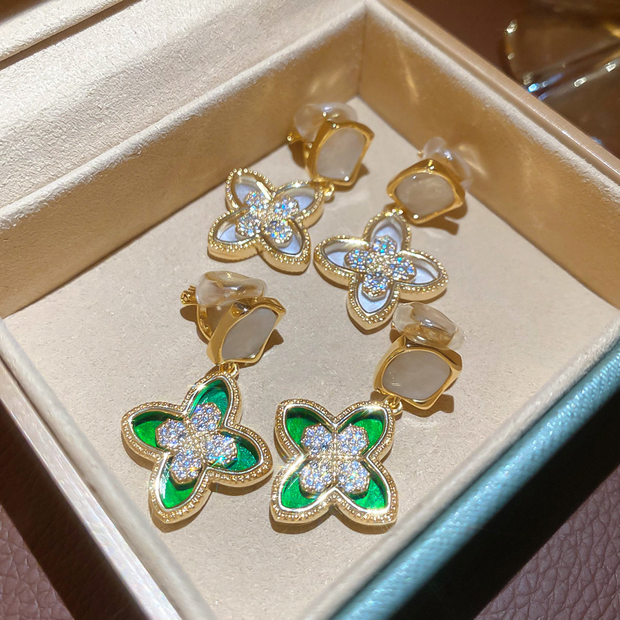 18k real gold plated zircon flower ear clip, vintage elegant niche style earrings, light luxury high-end earrings for women - view 8