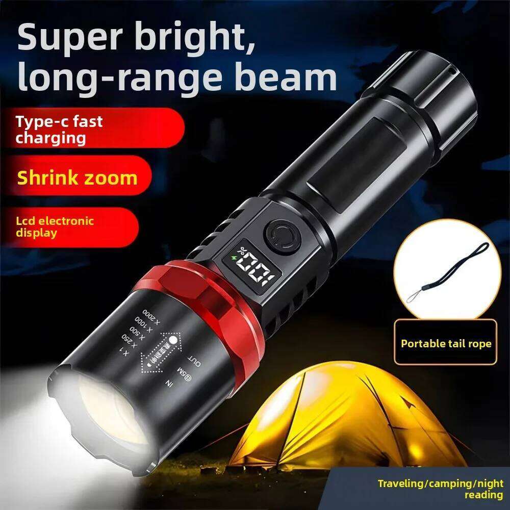 Rechargeable Super Bright Zoomable Flashlight with Digital Display High Lumens Long-range Beam for Outdoor Home Emergency Z260301