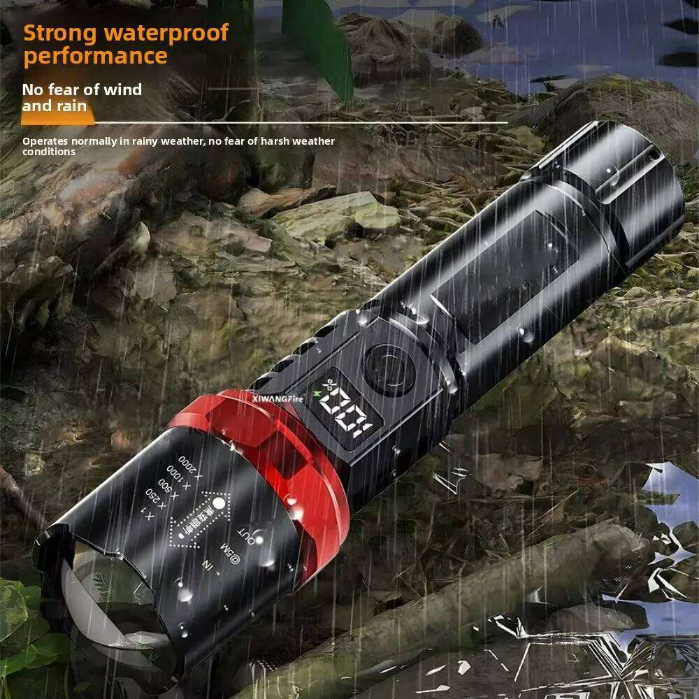 Rechargeable Super Bright Zoomable Flashlight with Digital Display High Lumens Long-range Beam for Outdoor Home Emergency Z260301