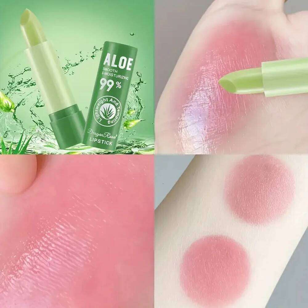 12-Piece Aloe Vera Lip Balm Set, Long-Lasting Moisturizing, Non-Stick, Waterproof, Color-Changing Jelly Lipstick Containing Plant Squalane, Suitable f