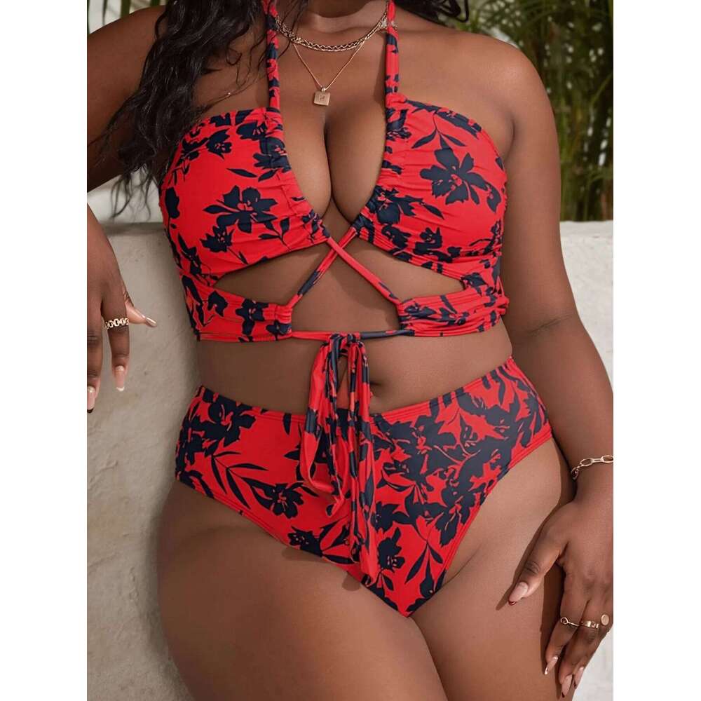 Oversize Bikini Set for Women 2026 Red Leopard Print Criss Cross Push Up Mesh Skirt 3 Piece Swimsuit Beach Bathing Suit Swimwear Z260301