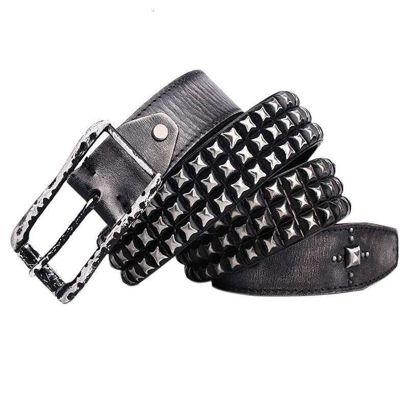 3.8CM Retro Real Genuine Belt Luxury Thick Rivet Belts Men Leather Vintage Strap Male Wide Jeans Ceinture Black Waist S260228