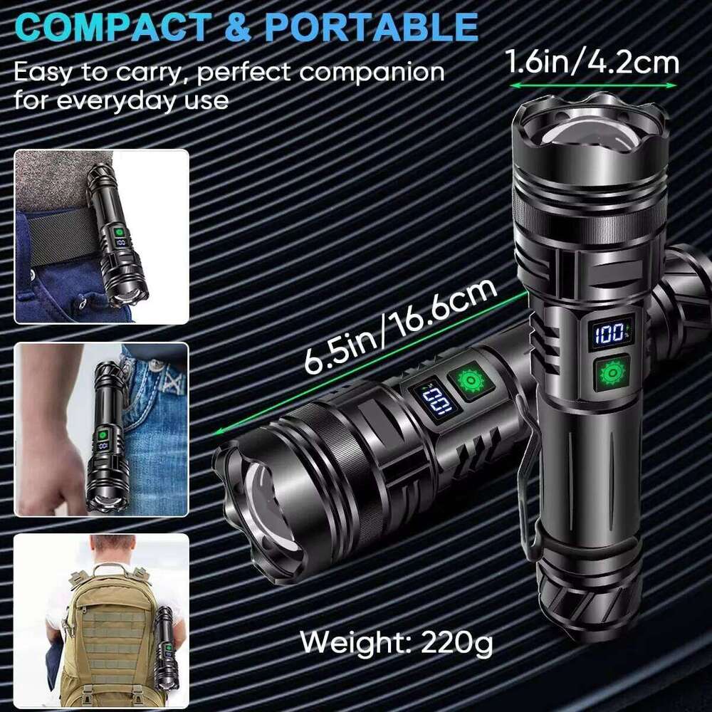 High Power LED Flashlight USB Rechargeable Powerful Strong Light Lantern Portable Tactical Pen Holder Torch For Outdoor Camping Z260301