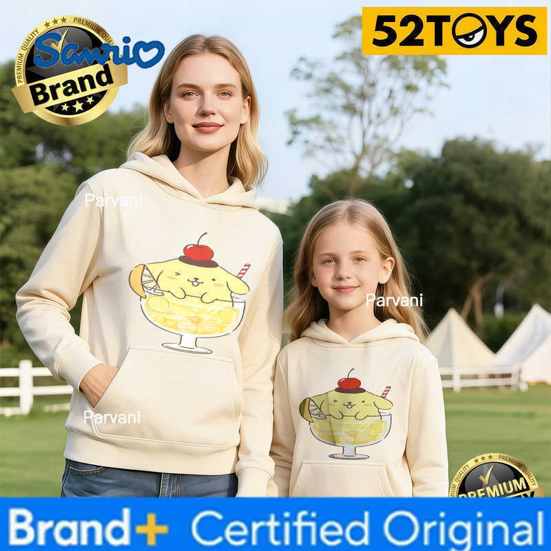 Sanrio 2026 Autumn-Winter Trending Pompompurin Parfait Print 100 Cotton Parent-Child Hoodies High Quality Loose Casual Comfortable H260302