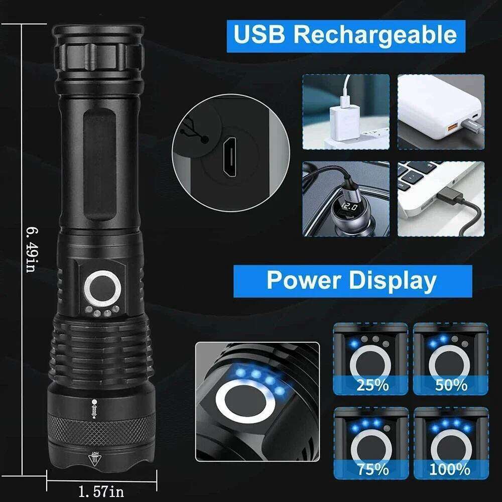 High Power XHP50.2 USB Rechargeable White/Yellow Led Flashlight 4Cores Torch Set Zoomable Usb Hand Lantern For Camping Outdoor Z260301