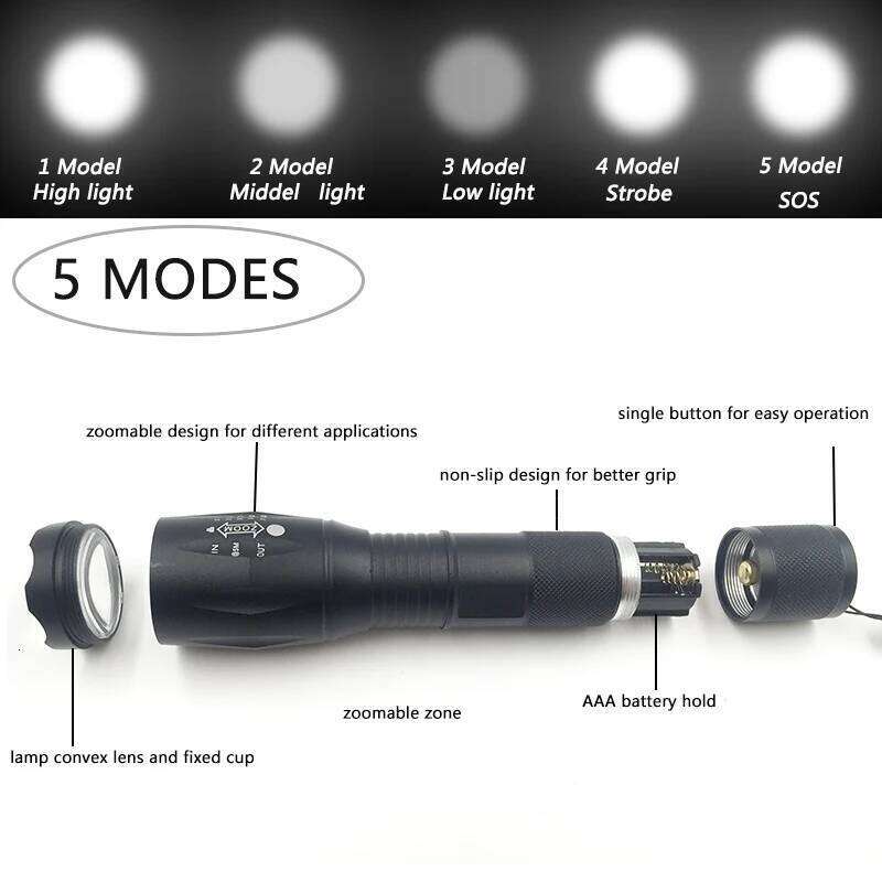 Z45 Led Flashlight Ultra Bright Waterproof Torch T6/L2/V6 zoomable 5 Modes tactiacl flashlight for hunting use 18650 battery Z260301