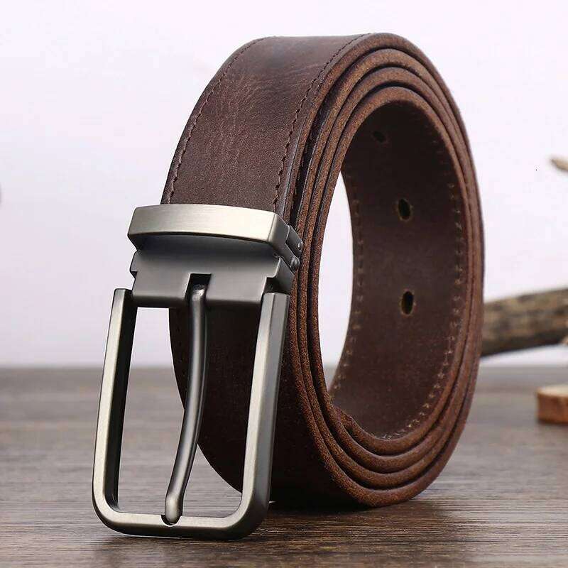 3.3cm Wide Cowhide For men Belt Personality Retro Pin buckle Jeans Youth Men's Belts Gift Genuine Leather Man S260228