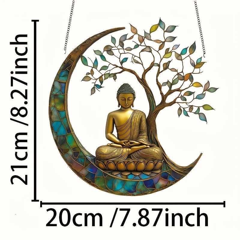 Acrylic 2D Buddha Statue Sun Catcher Buddhist Believer Window Ledge Light Collector Home Decoration PendantT260302