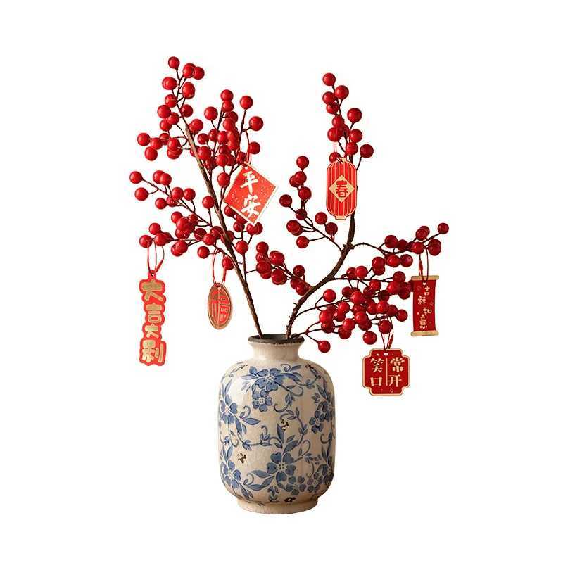Blue and White Porcelain Vase Chinese Style Flower Arrangement Living Room Home DecorT260302