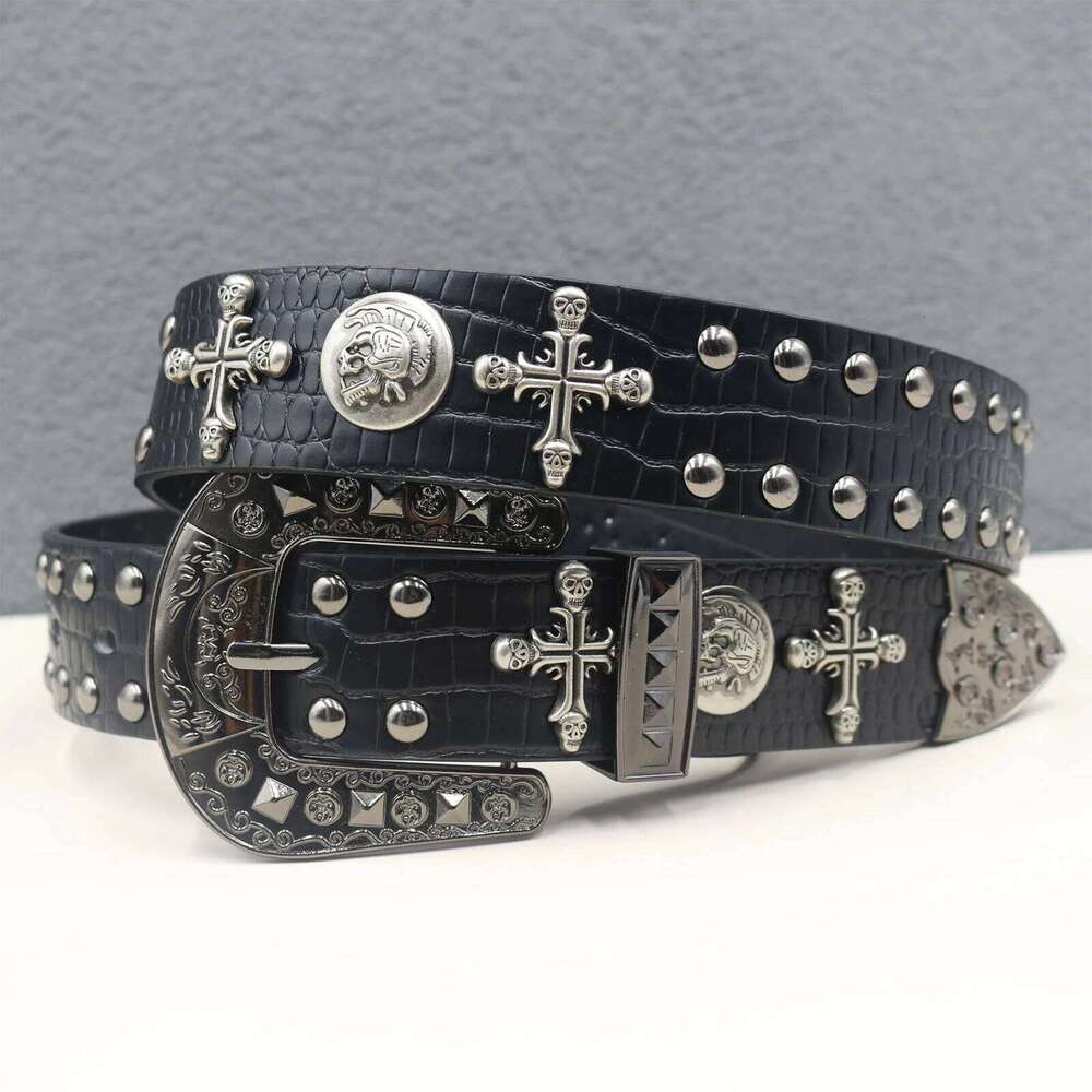 Y2K Punk Cross skull Rivet Belt Goth Pu Leather Belts For Women Jeans Pants Boys And Girls Students S260228