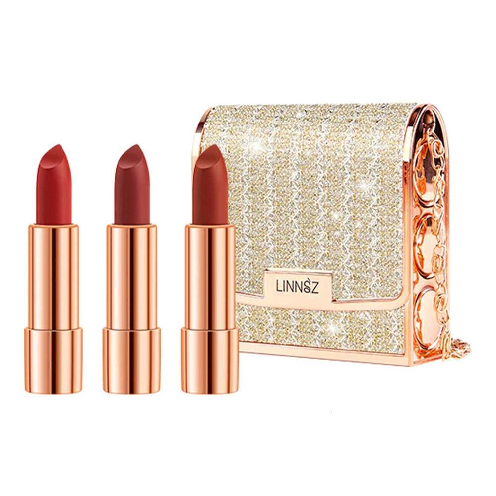 Matte Lipstick Set 3 Colours with Silver Chain Shining Bag Waterproof Non-Stick Long Lasting Red Lips Makeup 3.5gx3pcs H260302