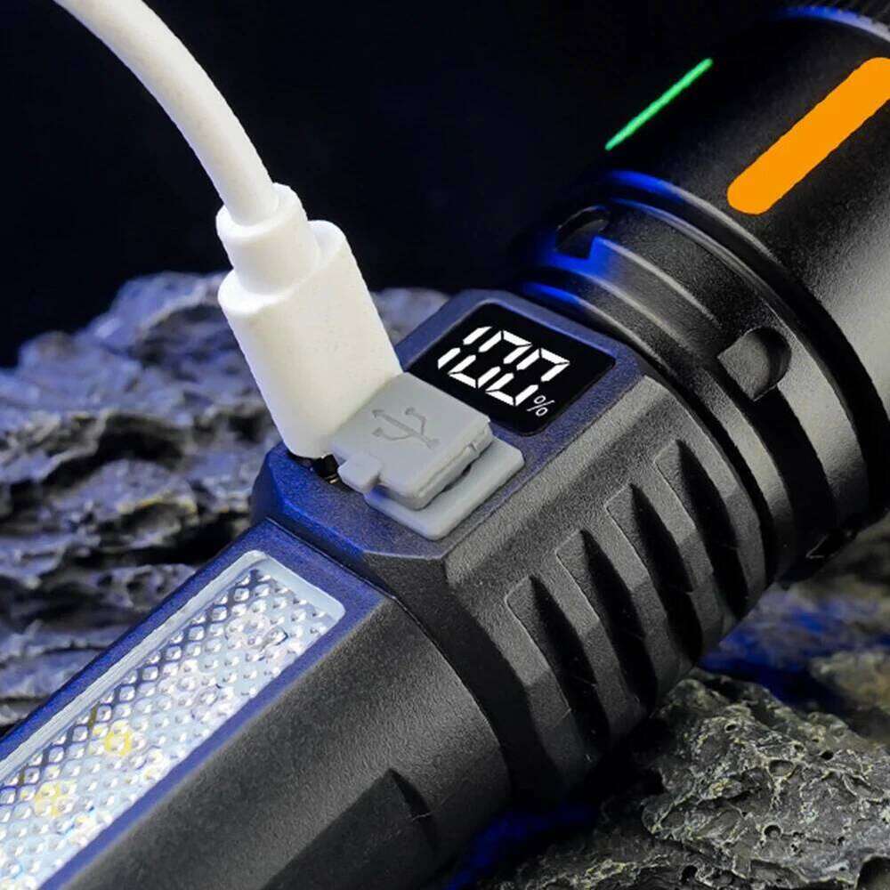 Telescopic Focus Torch USB Charging Handheld LED Flashlight Power Display 1200mAh Powerful Zoom Lamp for Camping Hiking Z260301