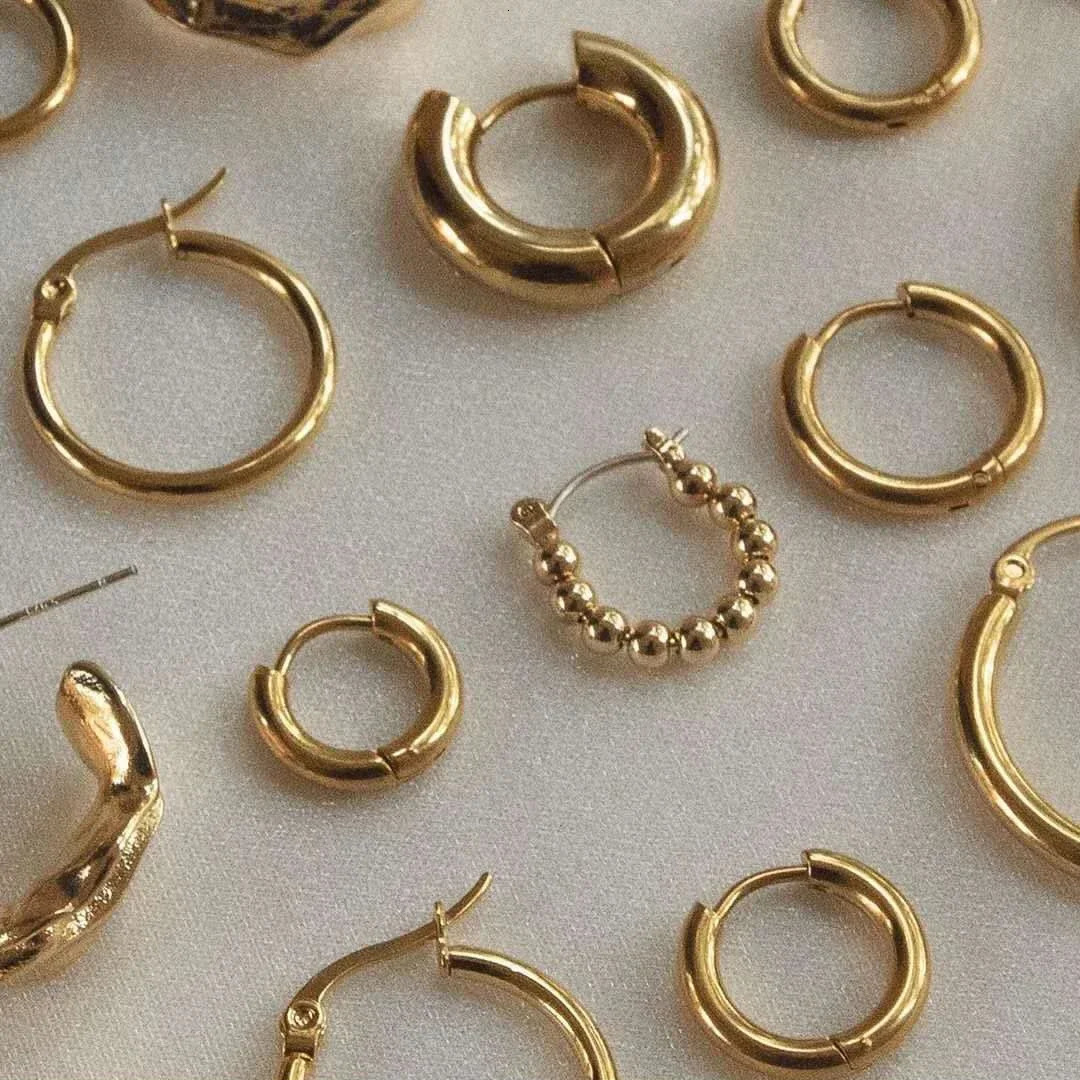 Classic Stainless Steel Ear Buckle for Women Trendy Gold Color Small Large Circle Hoop Earrings Punk Hip Hop Jewelry Accessories 260228