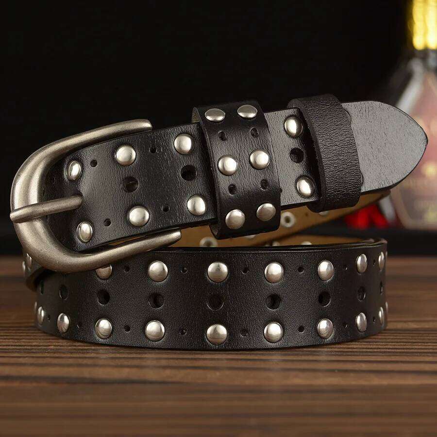 Female Hollow Vintage Luxury Designer Punk Belts Men High Quality Genuine Real Leather Women Waist Rivet Strap for Jeans S260228