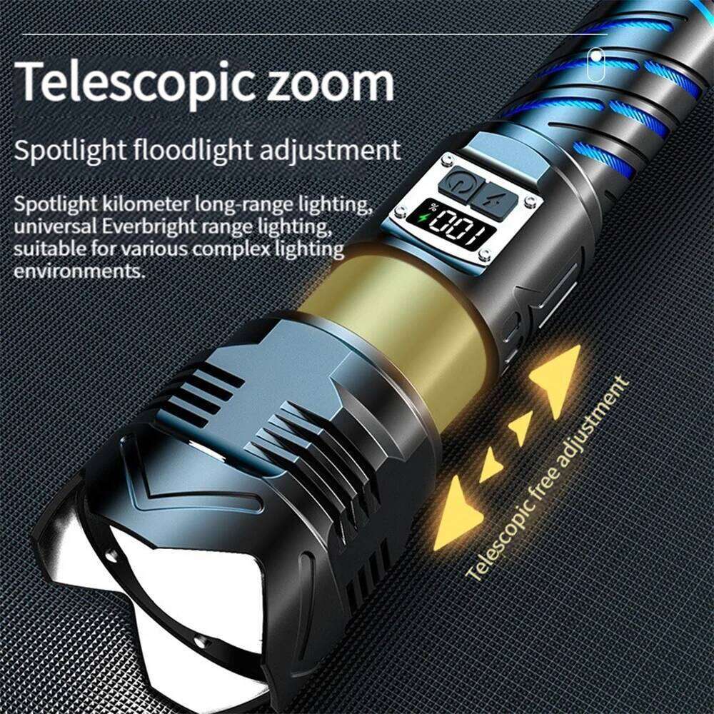 High Power LED Flashlight Long Range Zoomable Lantern USB Rechargeable Waterproof Strong Light Tactical Torch Outdoor Camping Z260301