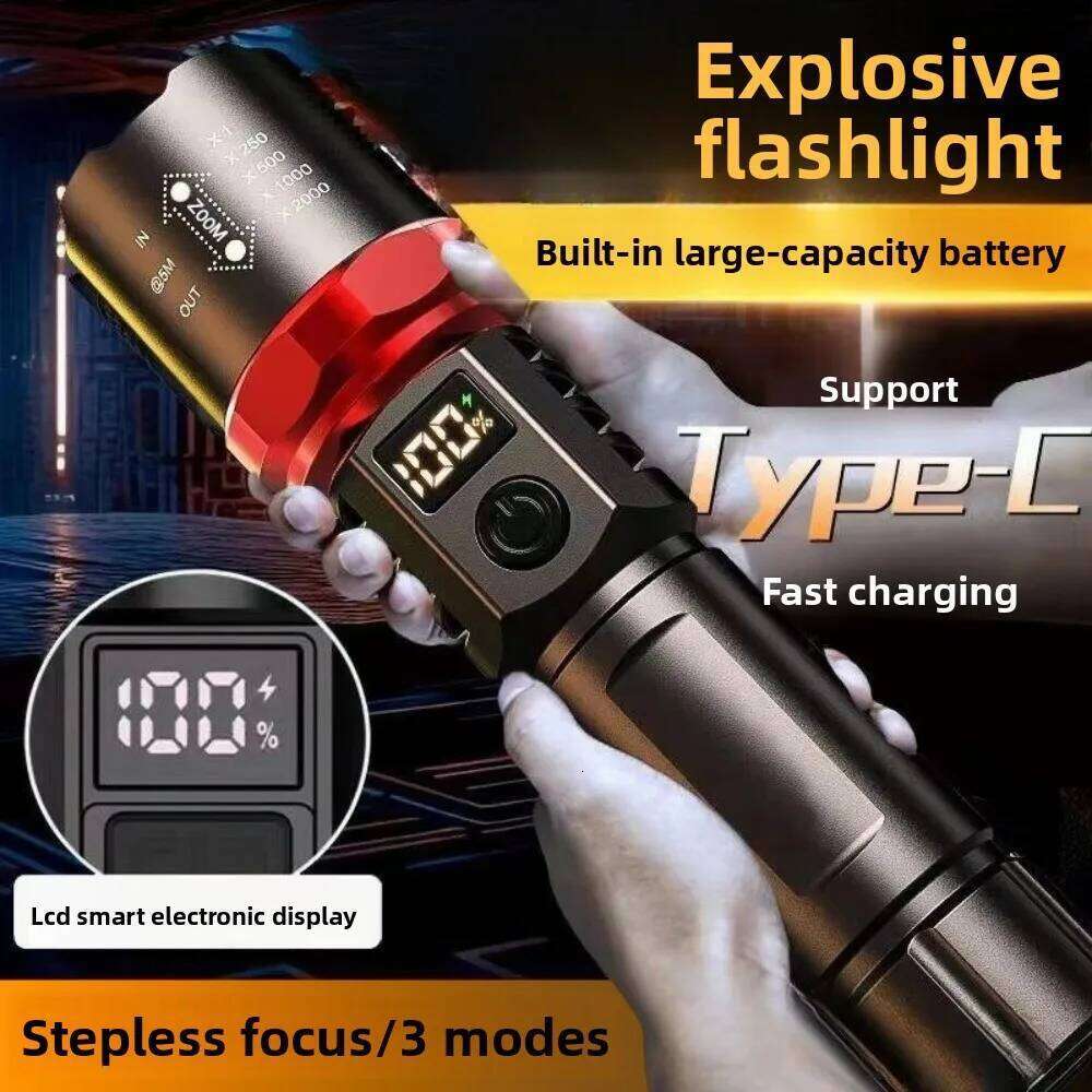 Rechargeable Super Bright Zoomable Flashlight with Digital Display High Lumens Long-range Beam for Outdoor Home Emergency Z260301