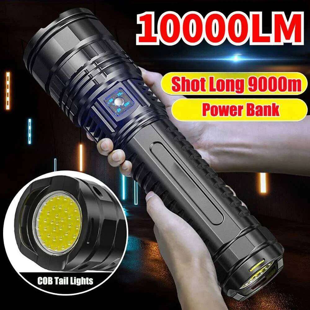 Built-in Battery White Laser Flashlight 10000LM 80W Most Powerful ZoomableTactical Led Long Spotlights 15000mah Z260301