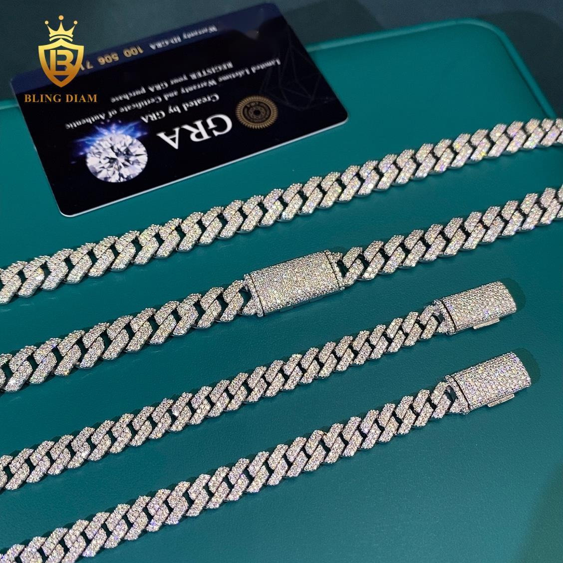 Hot Selling 925 Silver Chains 8mm 10mm Cuban Chain Moissanite Bracelets Vvs Moissanite Chain Hiphop Men Moissanite Cuban Link