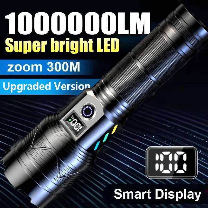 2025Powerful LED Flashlight Ultra Strong Light Torch USB Rechargeable Outdoor Camping Lamp Long-range Zoom Lantern Power Display Z260301