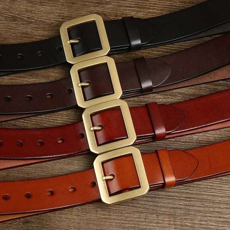 3.8CM Thick Cowhide Copper Brass Buckle Genuine Leather Casual Jeans Belt Men High Quality Waistband Male Luxury Strap Cintos S260228
