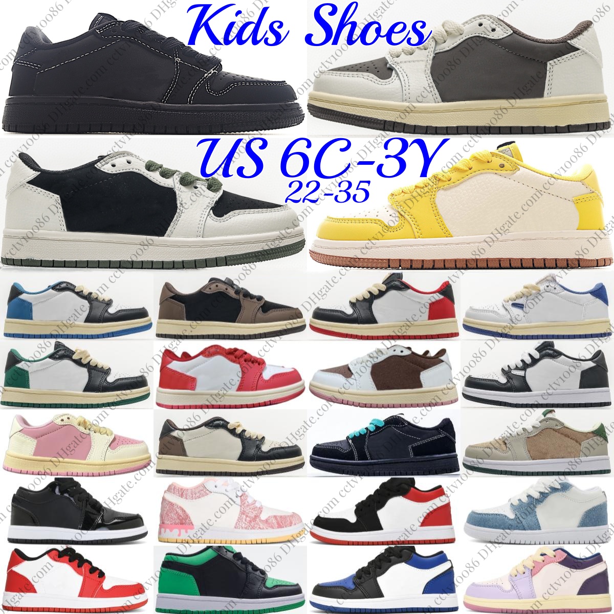 Kids Shoes Designer Low Basketball Sneakers Boys Youth Toddlers Shoe Girls Baby Children Reverse Mocha Trainers Olive Black White Red Pink Canary Brown EUR 22-35