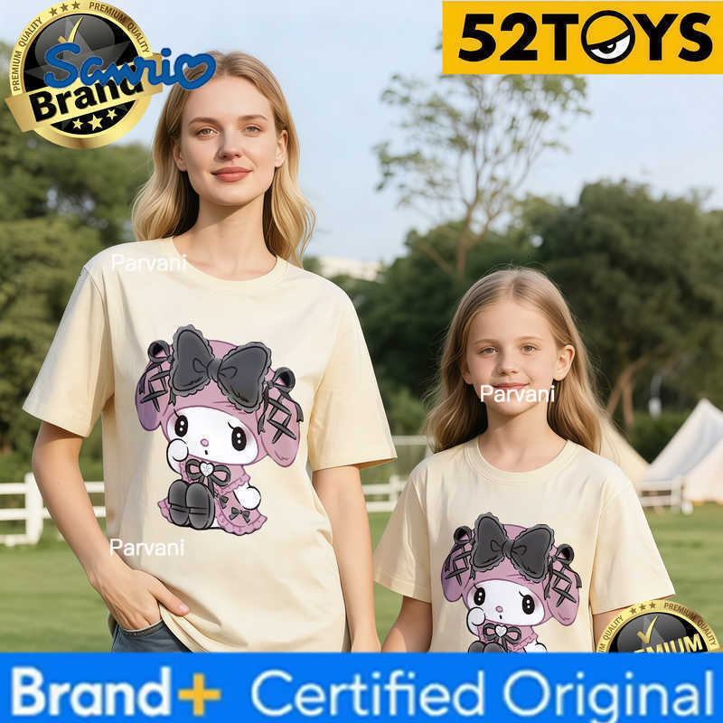 Sanrio 2026 Summer Family Must-Have 52TOYS Kuromi Print T-Shirts Casual Loose 100 Cotton High Quality Parent-Child Tees Single Piece H260302