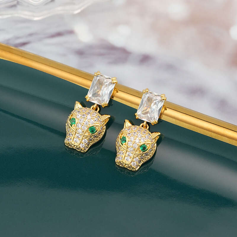 Full Diamond Zircon Leopard Head Earrings With 925 Silver Pins High-end Luxury Earrings For Women