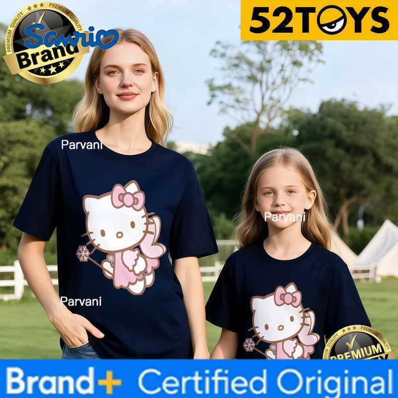 Sanrio 2026 Autumn-Winter Trending Hello Kitty Magical Fairy Print 100 Cotton Parent-Child T-Shirts High Quality Loose Casual Y2k H260302
