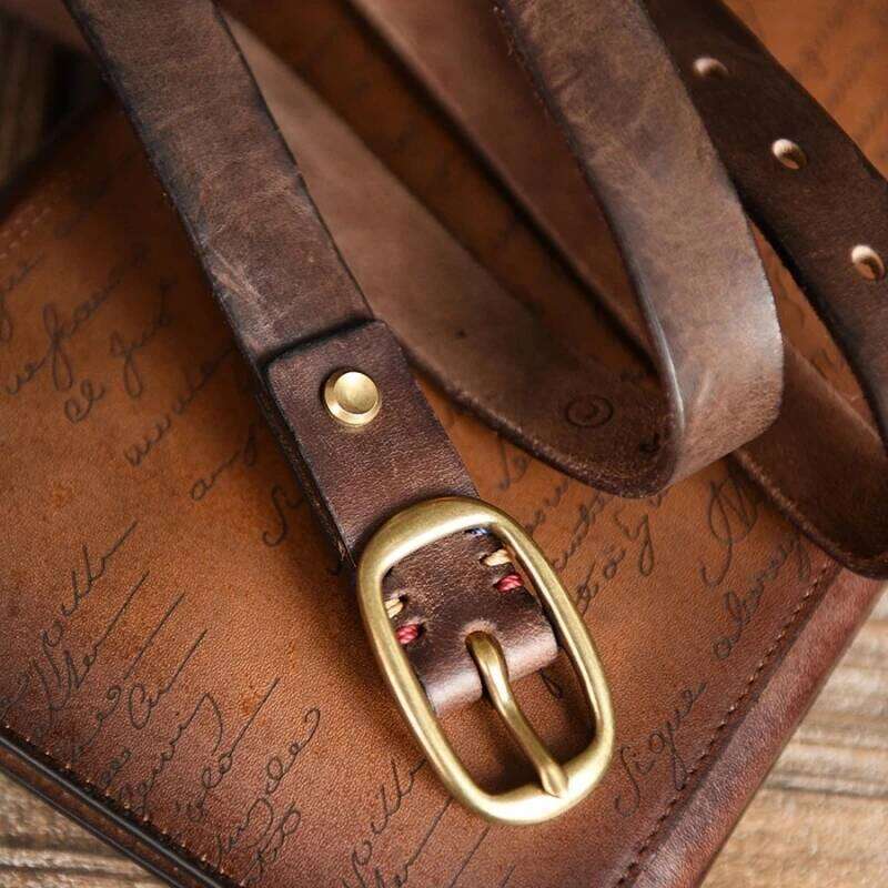 Retro Narrow Genuine Leather Women's Pure Copper Button Western Cowboy Style Versatile Jeans Fashion Luxury Women Belt S260228