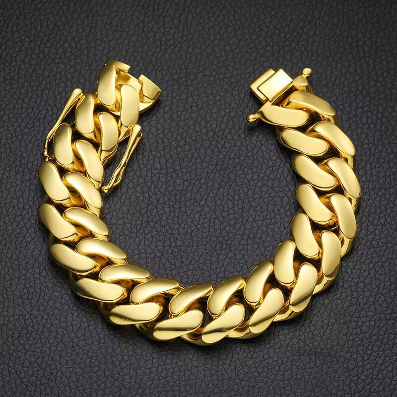 Wholesale Luxury Jewelry Real 18k Gold Brass Chunky Cuban Link Chain 10/12/14/16/18/20mm Miami Cuban Chain Mens Hip Hop Bracelet