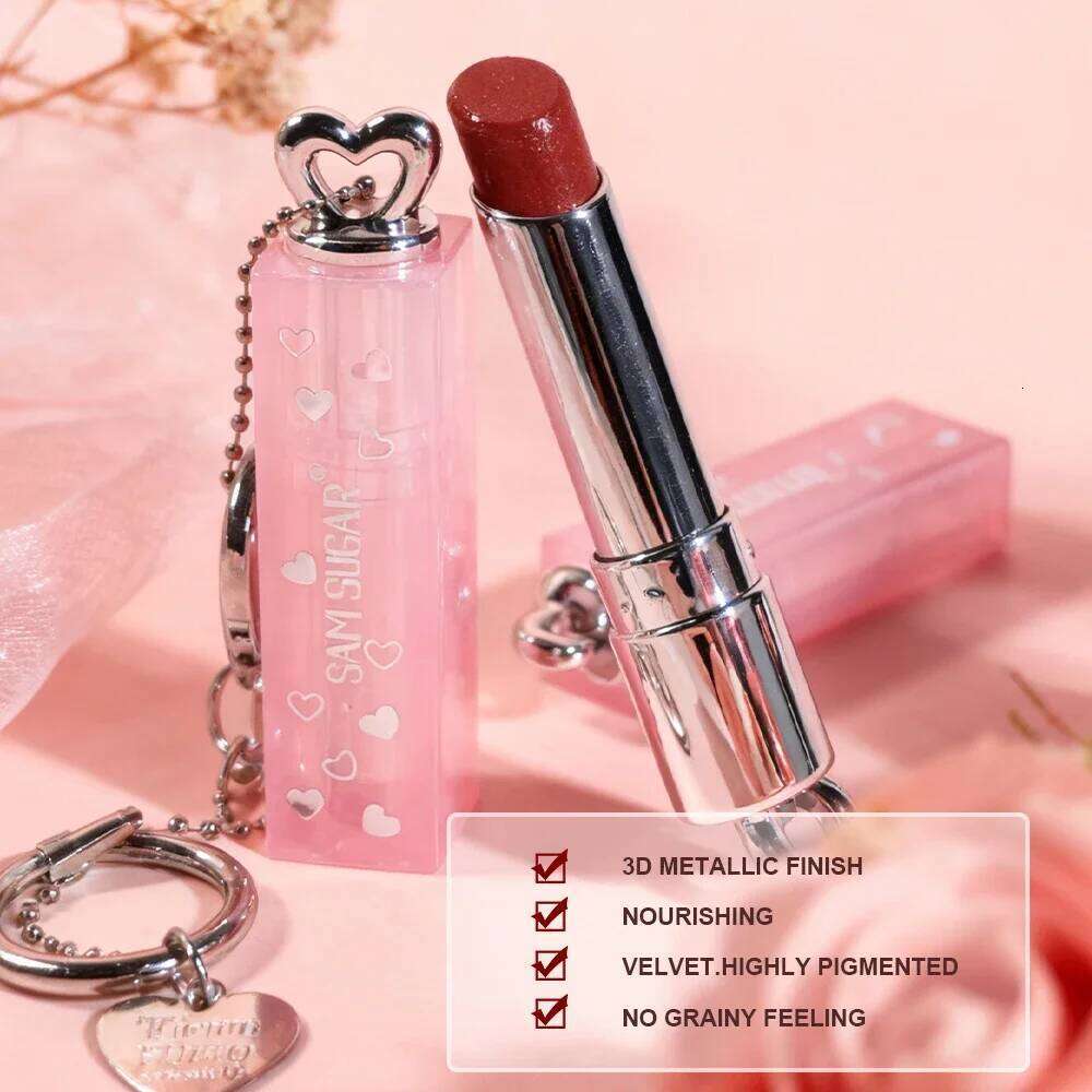 Velvet Metallic Shine Long Lasting Moisturizing No Grainy Highly Pigmented 3D Diamond Glitter Heart Love Lipstick H260302