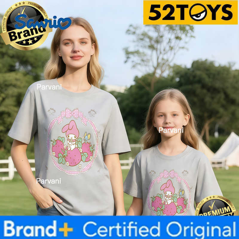 Sanrio 2026 Summer Family Must-Have 52TOYS My Melody Strawberry Print T-Shirts 100 Cotton High Quality Parent-Child Tees Single Piece H260302