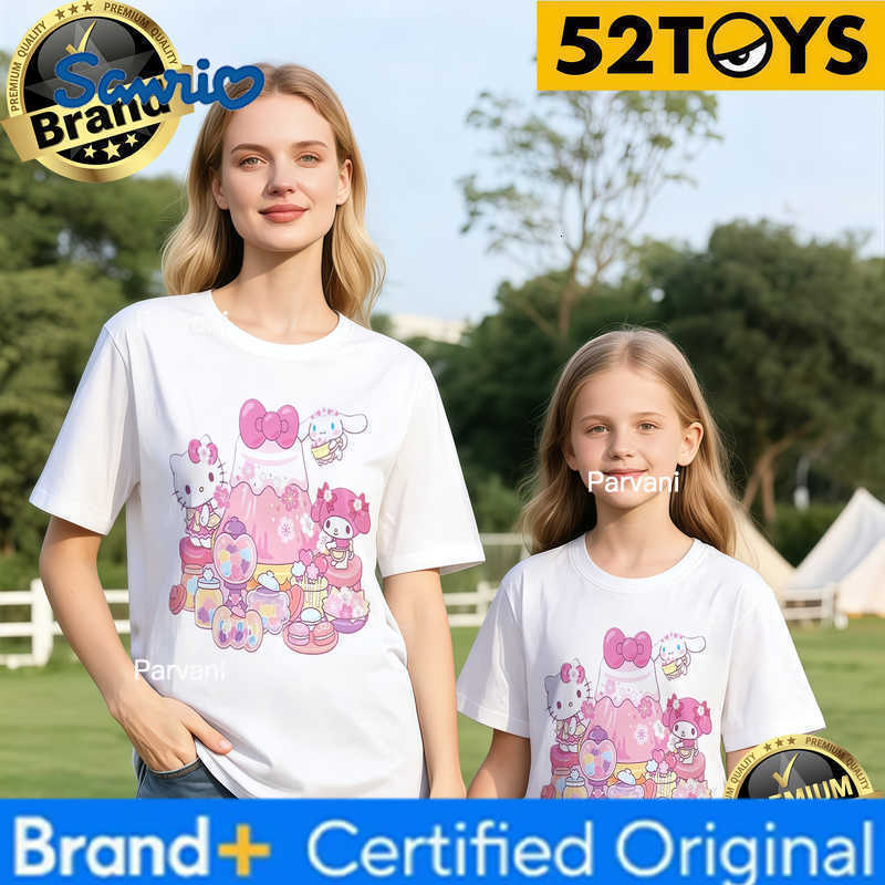 Sanrio 2026 Autumn-Winter Trending Characters Pink Dessert Party Print 100 Cotton Parent-Child T-Shirts High Quality Loose H260302