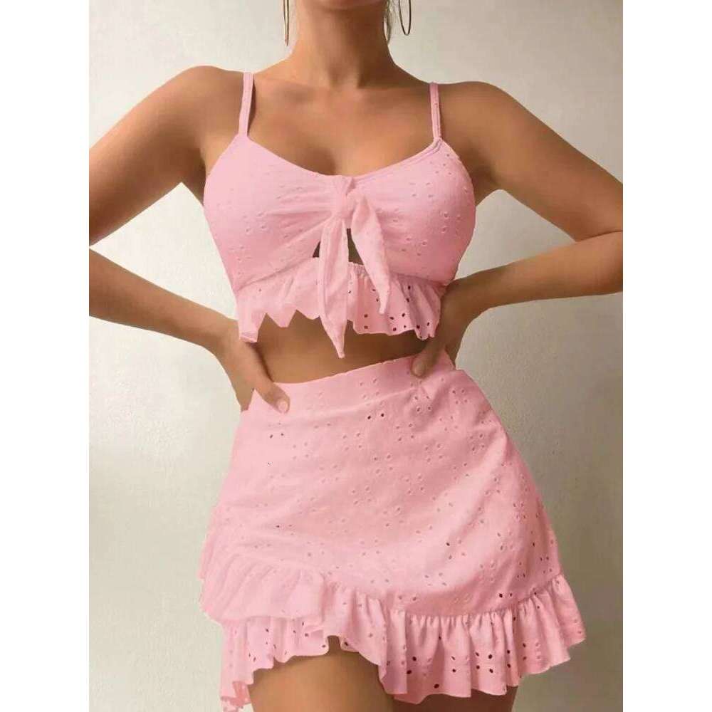 Sexy White Ruffle Bikini 2024 Women Three Pieces Swimsuit Brazilian Swimwear Female Beachwear Thong Bathing Suit Mini Biquini Z260301