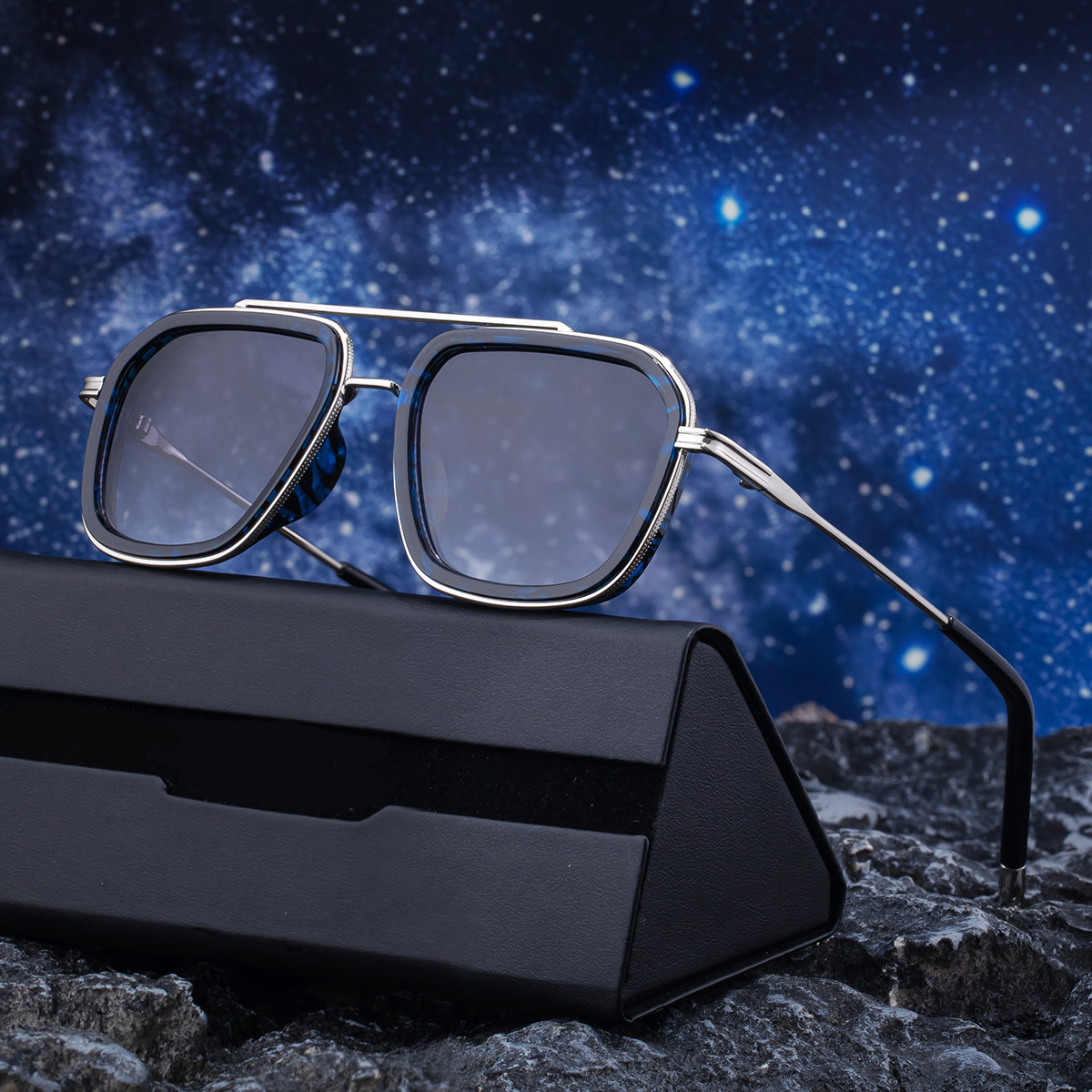 2026 New Fashion Square Frame Sunglasses Retro Double-Beam Outdoor Driving Sun Protection Glasses for Men,