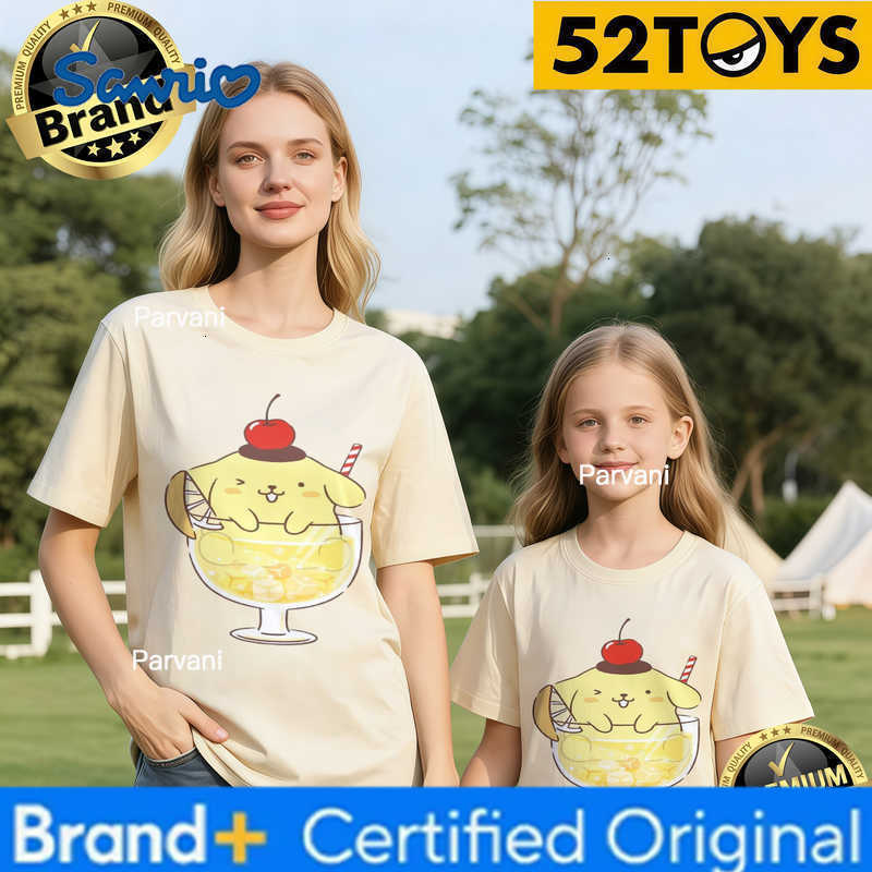 Sanrio 2026 Autumn-Winter Trending Pompompurin Parfait Print 100 Cotton Parent-Child T-Shirts High Quality Loose Casual Clothing H260302