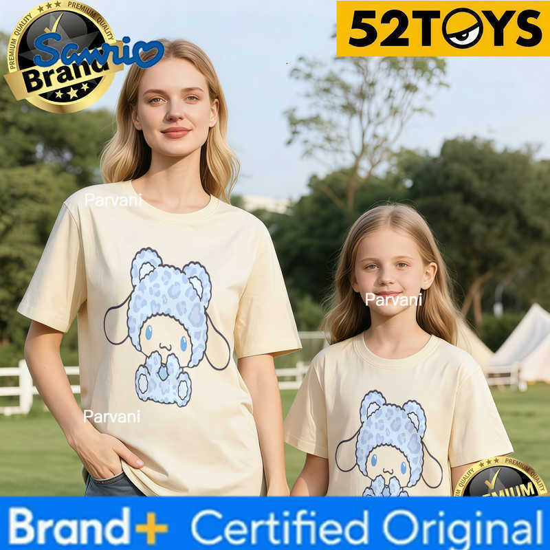 Sanrio 2026 Autumn-Winter Trending Cinnamoroll Blue Leopard Print 100 Cotton Parent-Child T-Shirts High Quality Loose Casual Fashion H260302